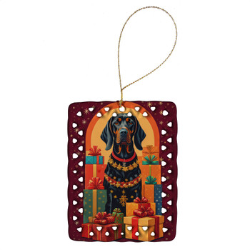 Black and Tan Coonhound Holiday Christmas Porcelain Ornament product image at NuMercy