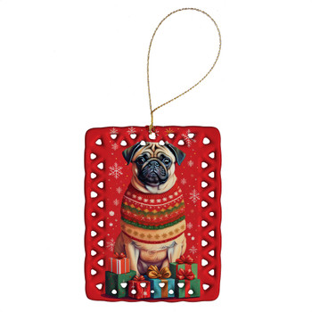 Fawn Pug Holiday Christmas Porcelain Ornament product image at NuMercy