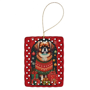 Tibetan Spaniel Holiday Christmas Porcelain Ornament product image at NuMercy