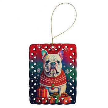 English Bulldog Holiday Christmas Porcelain Ornament DAC3079 product image at NuMercy