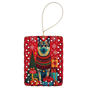 Norwegian Elkhound Holiday Christmas Porcelain Ornament product image at NuMercy