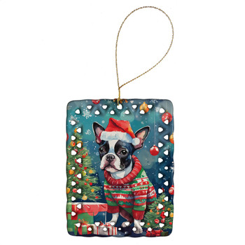 Boston Terrier Christmas Porcelain Ornament DAC3380 product image at NuMercy