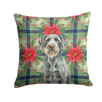 Steel Gray Wirehaired Pointing Griffon Christmas Poinsettias Throw Pillow 14" x 14" product image at NuMercy