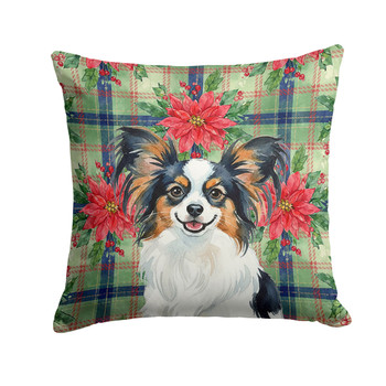 Tricolor Papillon Christmas Poinsettias Throw Pillow 14" x 14" product image at NuMercy
