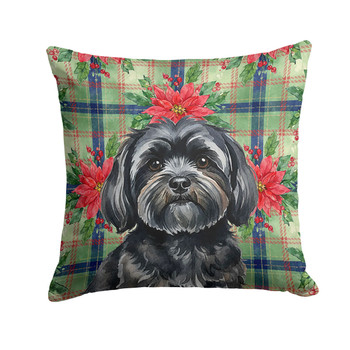 Black Lhasa Apso Christmas Poinsettias Throw Pillow 14" x 14" product image at NuMercy
