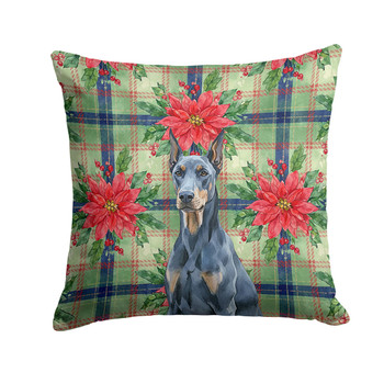 Blue Doberman Pinscher Christmas Poinsettias Throw Pillow 14" x 14" product image at NuMercy