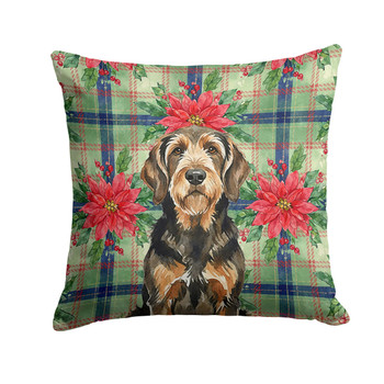 Black and Tan Otterhound Christmas Poinsettias Throw Pillow 14" x 14" product image at NuMercy