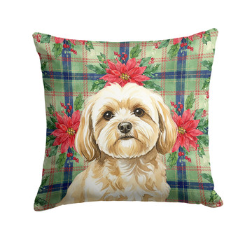 Cream Lhasa Apso Christmas Poinsettias Throw Pillow 14" x 14" product image at NuMercy