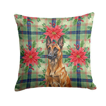 Mahogany Belgian Malinois Christmas Poinsettias Throw Pillow 14" x 14" product image at NuMercy
