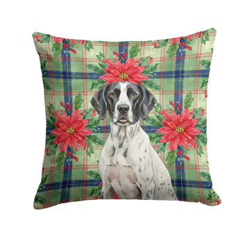 Black and White Pointer Christmas Poinsettias Throw Pillow 14" x 14" product image at NuMercy