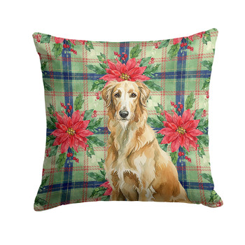 Wheaten Scottish Deerhound Christmas Poinsettias Throw Pillow 14" x 14" product image at NuMercy