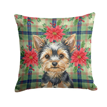 Black and Tan Yorkshire Terrier Christmas Poinsettias Throw Pillow 14" x 14" product image at NuMercy