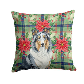Blue Merle Collie Christmas Poinsettias Throw Pillow 14" x 14" product image at 