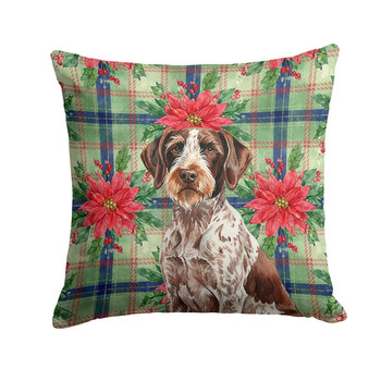 Roan German Wirehaired Pointer Christmas Poinsettias Throw Pillow 14" x 14" product image at 