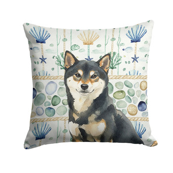 Black and Tan Shiba Inu Coastal Sea Glass Throw Pillow 14" x 14" product image at 