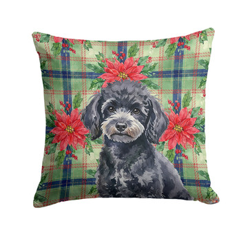 Toy Black Poodle Christmas Poinsettias Throw Pillow 14" x 14" product image at NuMercy