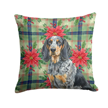 Bluetick Coonhound Christmas Poinsettias Throw Pillow 14" x 14" product image at NuMercy