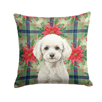 Toy White Poodle Christmas Poinsettias Throw Pillow 14" x 14" product image at NuMercy