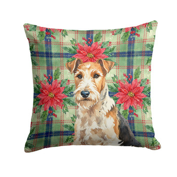 Wire Fox Terrier Christmas Poinsettias Throw Pillow 14" x 14" product image at NuMercy