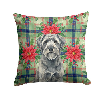 Gray Bouvier des Flandres Christmas Poinsettias Throw Pillow 14" x 14" product image at 
