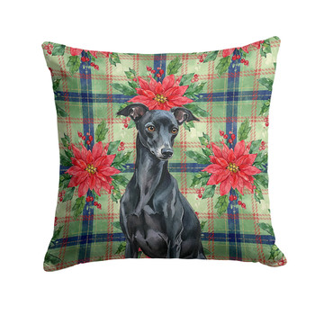 Black Italian Greyhound Christmas Poinsettias Throw Pillow 14" x 14" product image at NuMercy