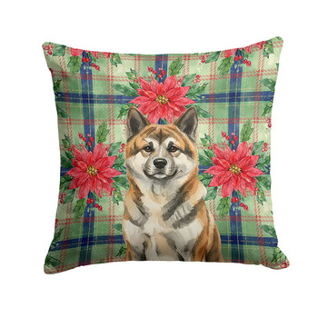 Brindle Akita Christmas Poinsettias Throw Pillow 14" x 14" product image at NuMercy