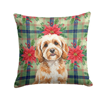 Cavapoo Christmas Poinsettias Throw Pillow 14" x 14" product image at NuMercy