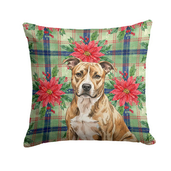 Brindle American Staffordshire Terrier Christmas Poinsettias Throw Pillow 14" x 14" product image at NuMercy