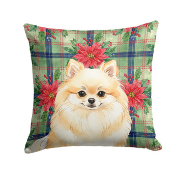 Cream Pomeranian Christmas Poinsettias Throw Pillow 14" x 14" product image at NuMercy