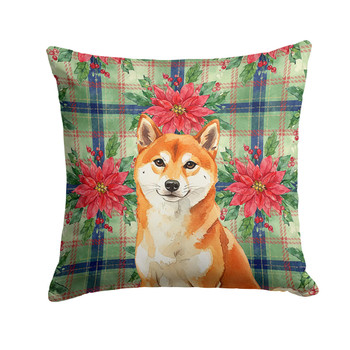Red Shiba Inu Christmas Poinsettias Throw Pillow 14" x 14" product image at NuMercy