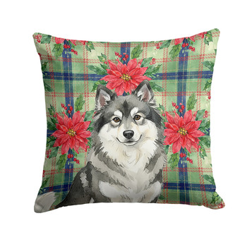 Keeshond Christmas Poinsettias Throw Pillow 14" x 14" product image at NuMercy