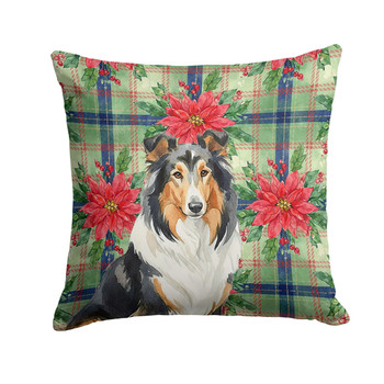 Tricolor Collie Christmas Poinsettias Throw Pillow 14" x 14" product image at NuMercy