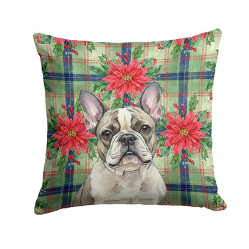 Pied French Bulldog Christmas Poinsettias Throw Pillow 14" x 14" product image at NuMercy