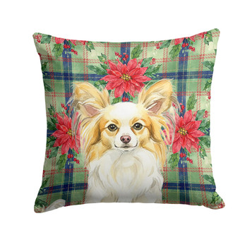 Lemon and White Papillon Christmas Poinsettias Throw Pillow 14" x 14" product image at NuMercy