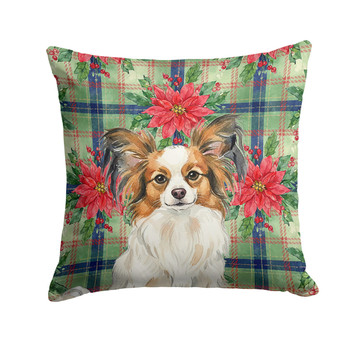 White with Sable Papillon Christmas Poinsettias Throw Pillow 14" x 14" product image at NuMercy