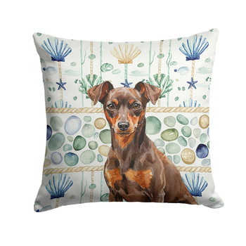 Chocolate and Rust Miniature Pinscher Min Pin Coastal Sea Glass Throw Pillow 14" x 14" product image at NuMercy