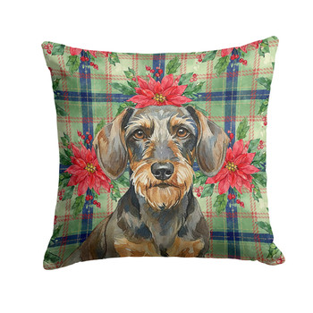 Wirehaired Wild Boar Dachshund Christmas Poinsettias Throw Pillow 14" x 14" product image at NuMercy