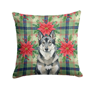 Norwegian Elkhound Christmas Poinsettias Throw Pillow 14" x 14" product image at NuMercy