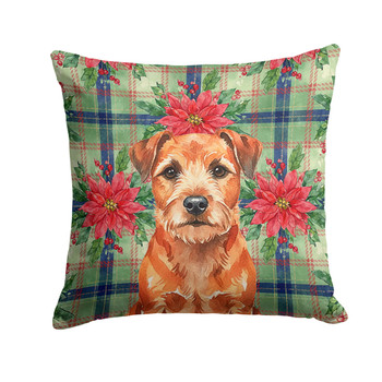 Red Border Terrier Christmas Poinsettias Throw Pillow 14" x 14" product image at NuMercy
