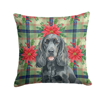 Black Cocker Spaniel Christmas Poinsettias Throw Pillow 14" x 14" product image at NuMercy