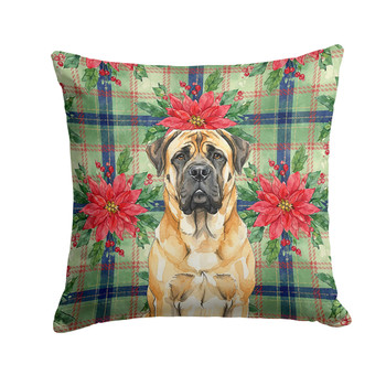 Fawn Mastiff Christmas Poinsettias Throw Pillow 14" x 14" product image at NuMercy