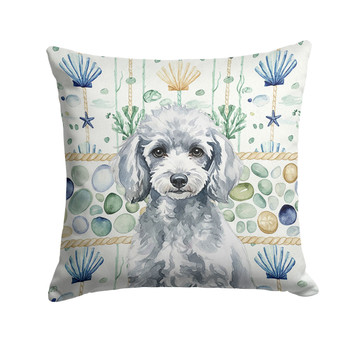 Miniature Silver Poodle Coastal Sea Glass Throw Pillow 14" x 14" product image at NuMercy
