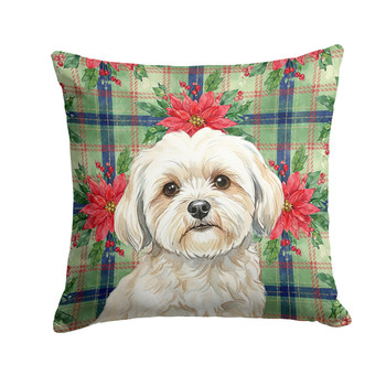 White Lhasa Apso Christmas Poinsettias Throw Pillow 14" x 14" product image at NuMercy