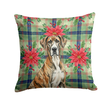 Brindle Great Dane Christmas Poinsettias Throw Pillow 14" x 14" product image at NuMercy