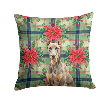 Fawn Doberman Pinscher Christmas Poinsettias Throw Pillow 14" x 14" product image at NuMercy