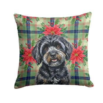 Black Havanese Christmas Poinsettias Throw Pillow 14" x 14" product image at NuMercy