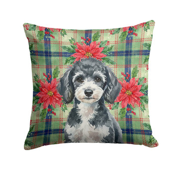Miniature Parti Poodle Christmas Poinsettias Throw Pillow 14" x 14" product image at NuMercy