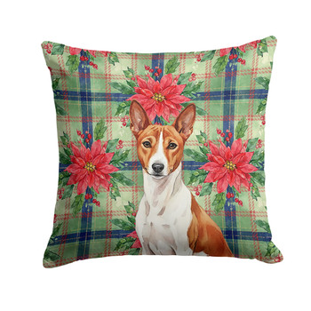 Red and White Basenji Christmas Poinsettias Throw Pillow 14" x 14" product image at NuMercy