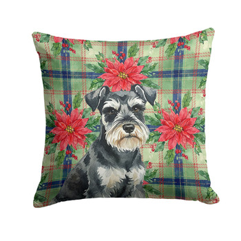 Black & Silver Miniature Schnauzer Christmas Poinsettias Throw Pillow 14" x 14" product image at NuMercy