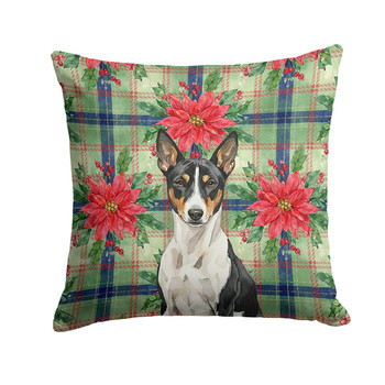 Black and White Basenji Christmas Poinsettias Throw Pillow 14" x 14" product image at NuMercy